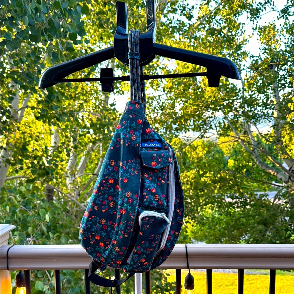 Kavu Dark Teal Green Floral Sling/Crossbody Bag